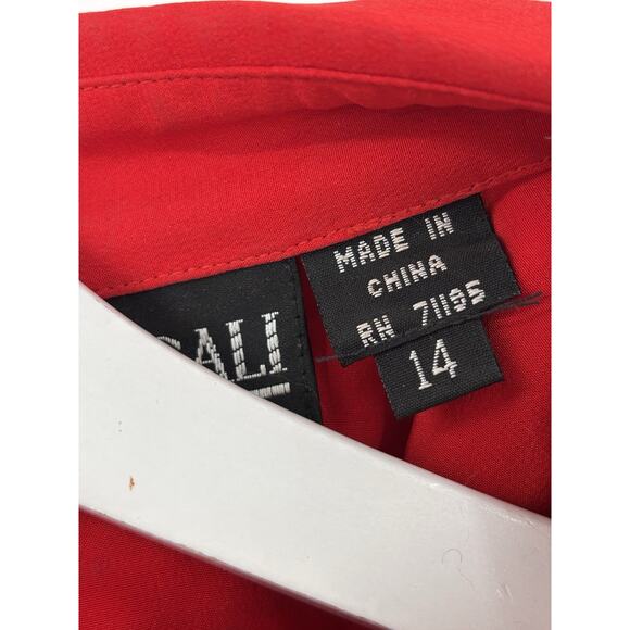 Vintage Della Roufogali Button Up Womens 14 Red Silver Western Rhinestone Silk - Picture 8 of 16